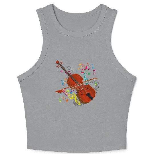 red-brown hand-drawn violin with notes Crop Tank Top