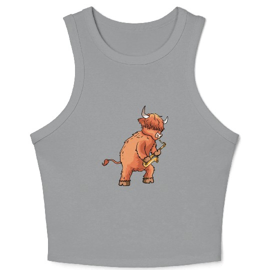 Highland Cow Cattle Playing Saxophone Music Gift Crop Tank Top