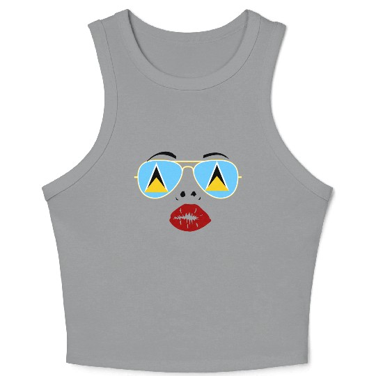 Saint Lucia Flag St Lucia Sunglasses Lips Kiss Crop Tank Top
