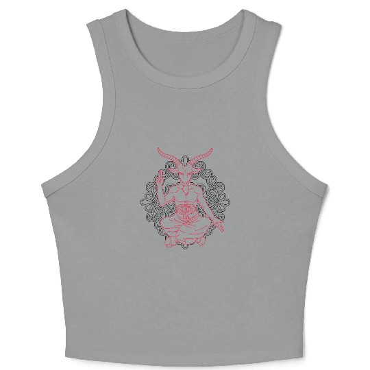 Horned Devil Black Goat Baphomet Tarot Card Satan Crop Tank Top