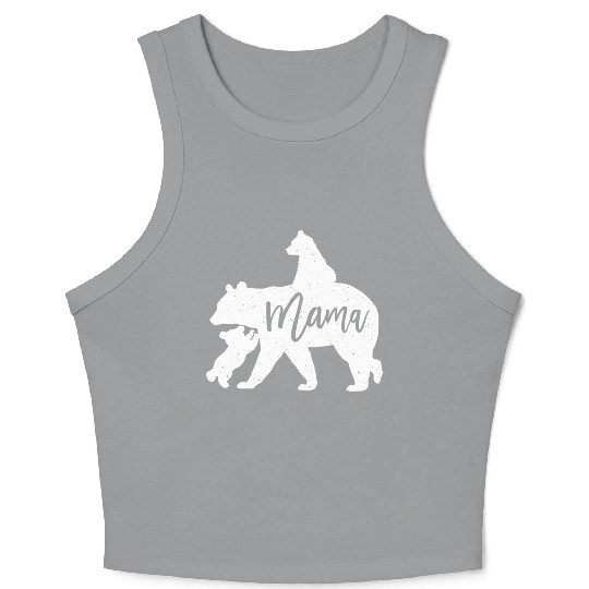 Mama Bear 2 Baby Bear Cubs Playing Riding on Back Crop Tank Top