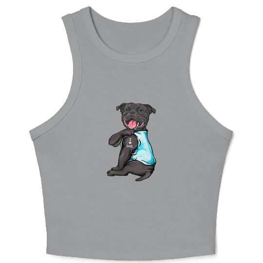 Staffordshire Bull Terrier Tattoos I Love Dad Sitt Crop Tank Top