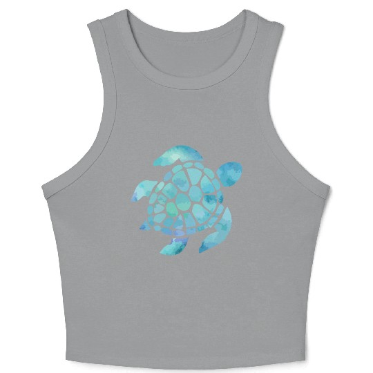 Sea Turtle Watercolor Blue Crop Tank Top