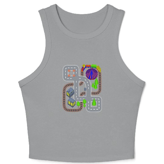 Playmat Train And Car Race Track On Daddy's Back Crop Tank Top