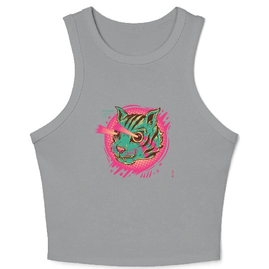 Laser Cat in Synthwave Look Crop Tank Top