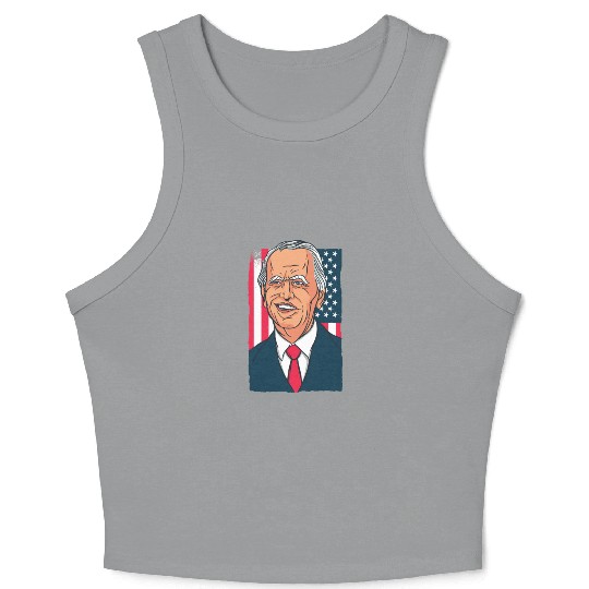 Joe Biden Cartoon Laughs with US Flag Crop Tank Top