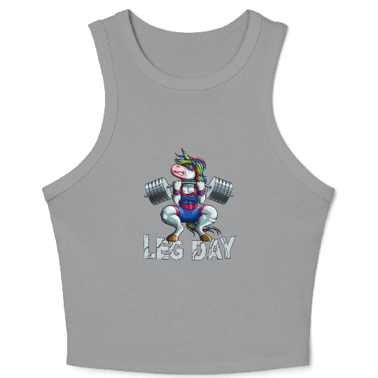 Leg Day Squat Unicorn Weight Lifter Barbell Gym Tr Crop Tank Top
