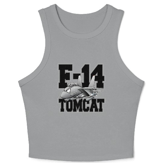F-14 Tomcat Military Fighter Jet Aircraft Cartoon Crop Tank Top