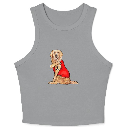Funny golden retriever Dog I Love Mom Tattoo Crop Tank Top
