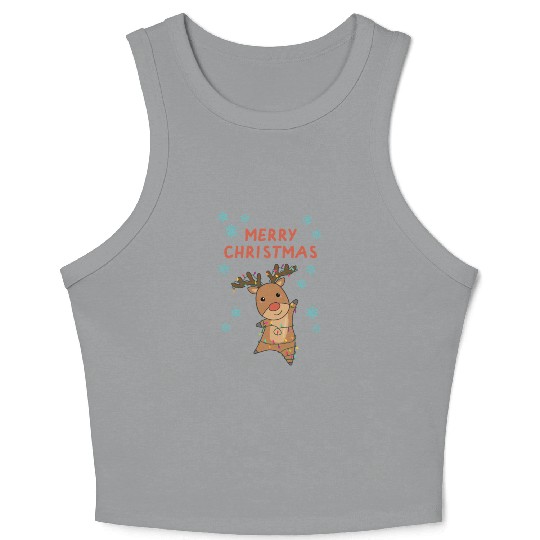 Merry Christmas Rudolph Red Nose Reindeer Snow Crop Tank Top