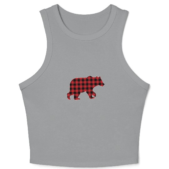 Christmas Red Buffalo Plaid Check Vintage Bear Crop Tank Top