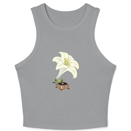 nostalgic lilies flowers blossoms gramophone Crop Tank Top