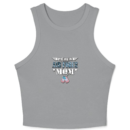 Proud Air Force Mom Us Flag Dog Tags Wings Militar Crop Tank Top