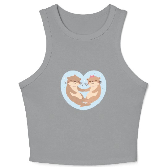 Otter Couple In Love Blue Heart Crop Tank Top
