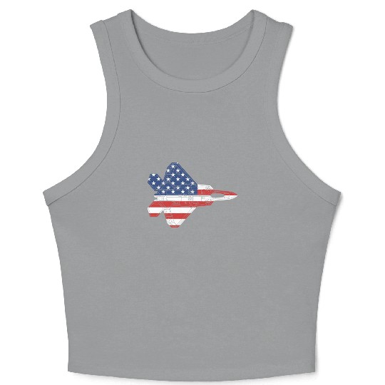 F-22 Raptor Fighter Jet Airplane American Flag F22 Crop Tank Top