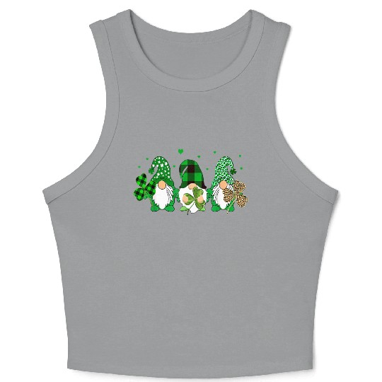 Three Gnomes Holding Shamrock Leopard Plaid Crop Tank Top