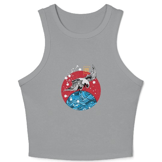 Two Asian Koi Fish on Waves Mountain Crop Tank Top