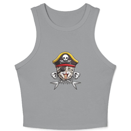 Cat Pirate Jolly Roger Flag Skull Crossbones Capta Crop Tank Top