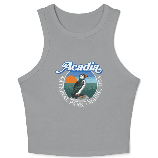 Retro Acadia National Park Vintage Maine Puffin Crop Tank Top