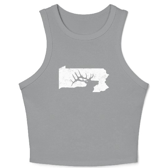 Pennsylvania Elk Hunting Bull Elk PA State Shape Crop Tank Top
