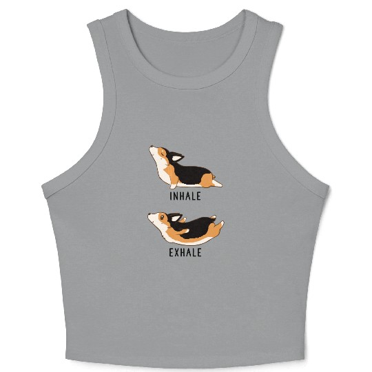 Womens Inhale Exhale Yoga Tri Color Corgi Crop Tank Top