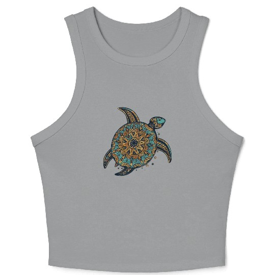 Tribal Hawaiian Sea Turtle Crop Tank Top World Turtle