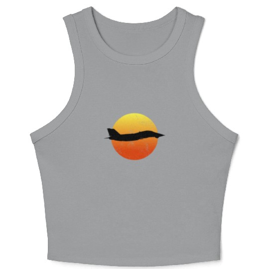 F-14 Tomcat Silhouette Retro Sunset Military F14 Crop Tank Top
