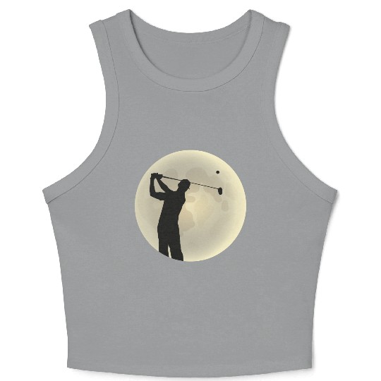 Golfer Silhouette Golf Golfer Moon Full Moon Crop Tank Top