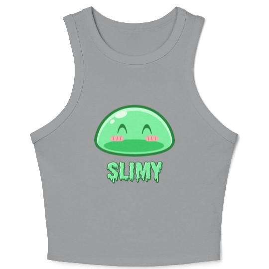 Cute Green Dungeon Slime Monster Weird Anime Crop Tank Top