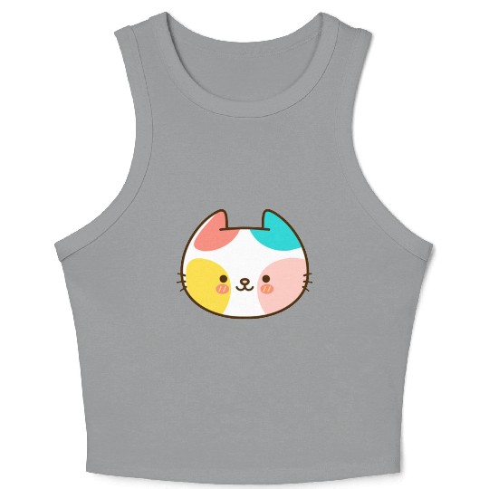 Kawaii Cat Head Multicolored Crop Tank Top