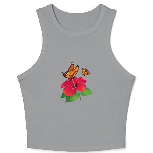 Hibiscus Flower and Monarch Butterfly Nature Crop Tank Top