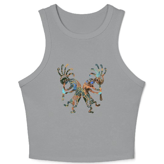 Native American - Kokopelli Duo with Ornaments 3 Crop Tank Top