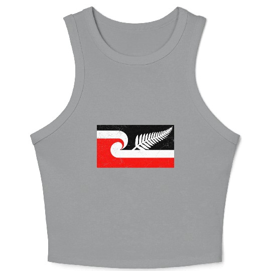 Maori Flag Silver Fern New Zealand Lover Gift Idea Crop Tank Top