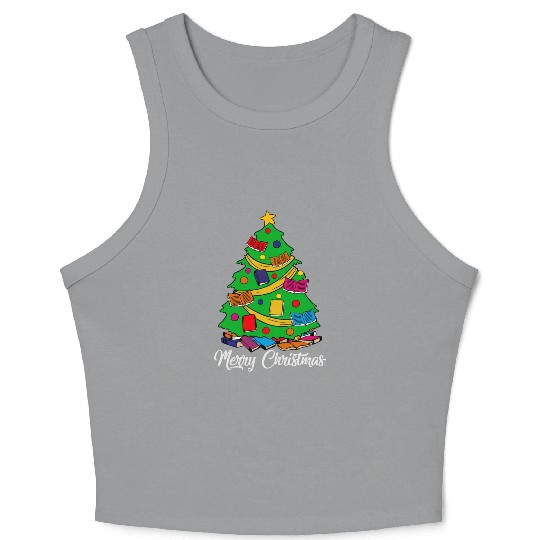 Merry Christmas Tree Love Reading Books Librarian Crop Tank Top