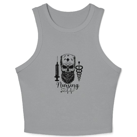Nurse Sugar Skull Halloween Day Of The Dead Crop Tank Top