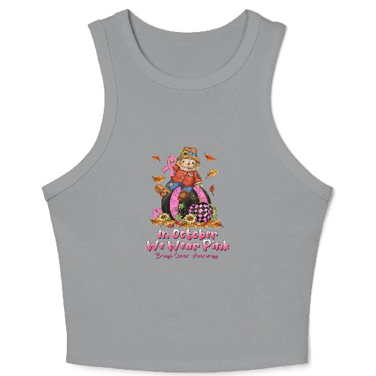 In October We Wear Pink Ribbon Scarecrow Crop Tank Top