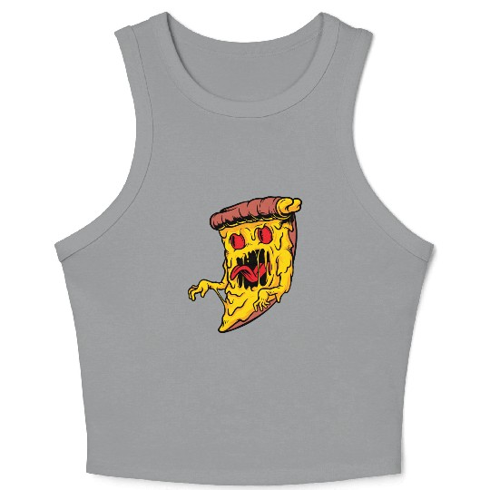 Scary Pizza Pizza scary horror cool graphic design Crop Tank Top