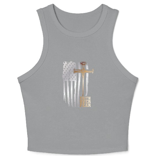Faith Over Fear Christian American Flag Crop Tank Top
