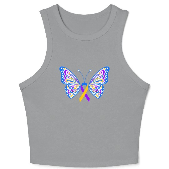Bladder Cancer Purple Yellow Blue Ribbon Butterfly Crop Tank Top