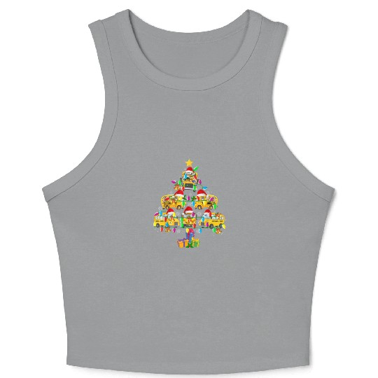 School Bus Christmas Tree Funny Santa Bus Driver Crop Tank Top