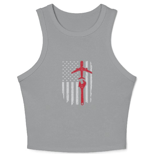 Airplane Mechanic US Flag Aviation Technician Gift Crop Tank Top
