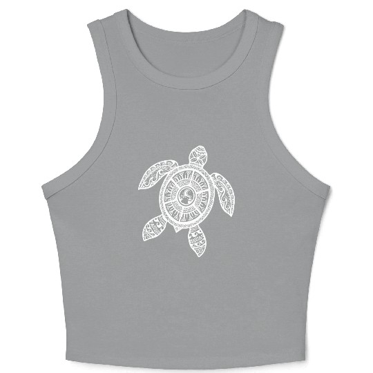 White Tribal Hawaiian Tattoo Boho Sea Turtle Crop Tank Top