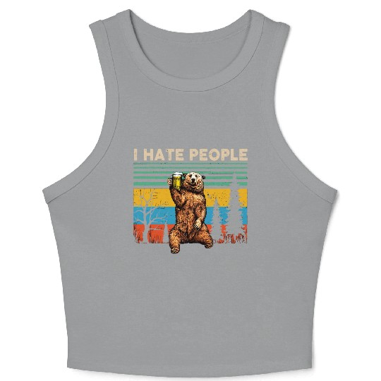 I Hate People Bear Drinking Beer Vintage Crop Tank Top