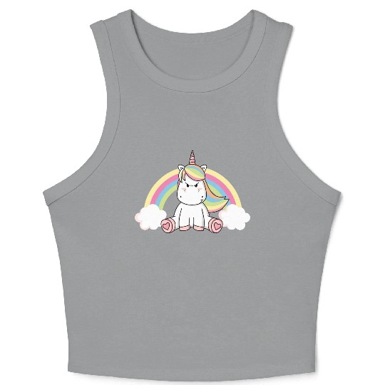 Grumpy Unicorn Evil Bad Mood Unicorn Rainbow Crop Tank Top