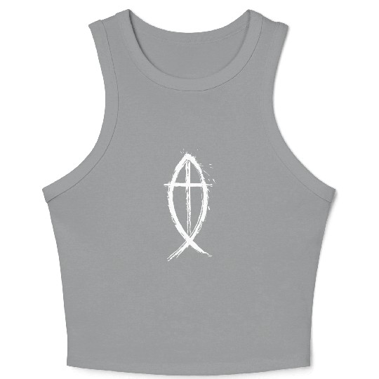 Cross and Fish - White Edition Crop Tank Top