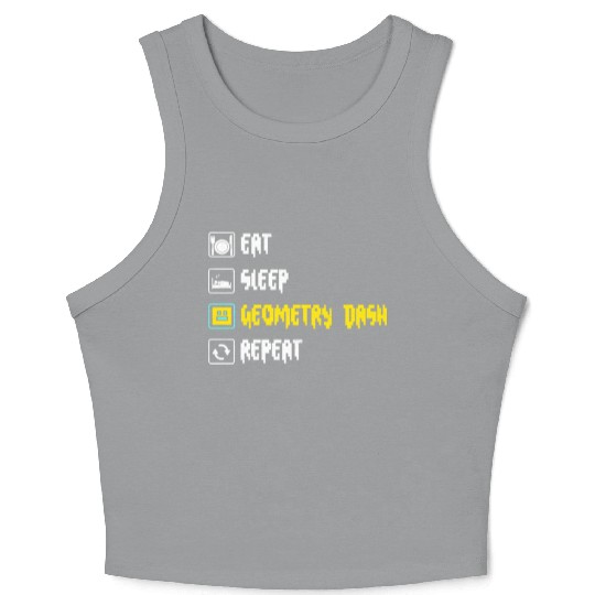 Eat sleep geometry dash repeat retro Jumper Repeat Crop Tank Top