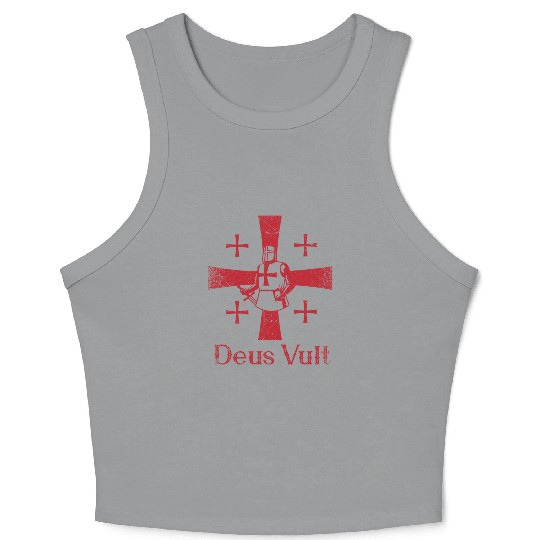 Deus Vult God Wants It Latin Templar Knight Crop Tank Top