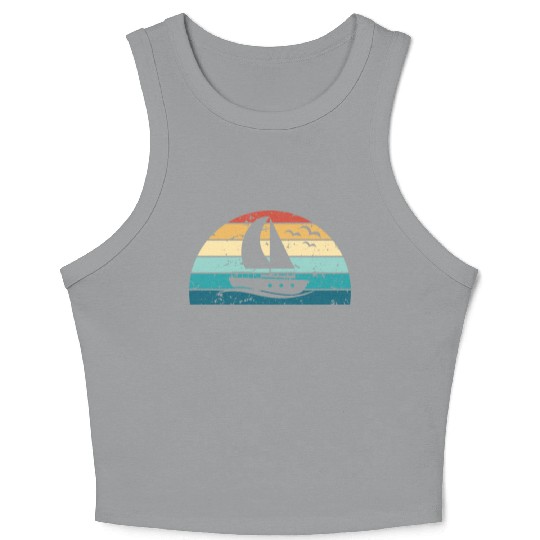 Retro Boating Sunset Vintage boat Sunrise Crop Tank Top