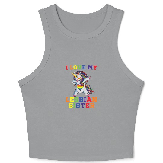 I Love My Lesbian Sister LGBT Gay Ally Unicorn Pun Crop Tank Top