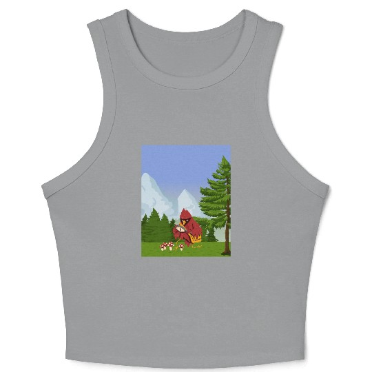 Cardinal Bird Foraging Collecting Mushrooms Crop Tank Top